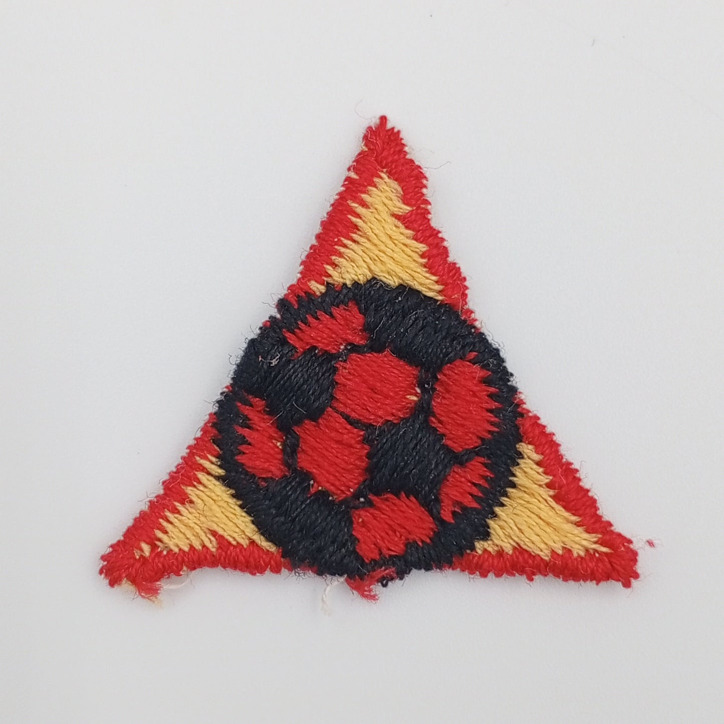 VINTAGE Soccer ball in a triangle Patches red black yellow Embroidered Appliques #908