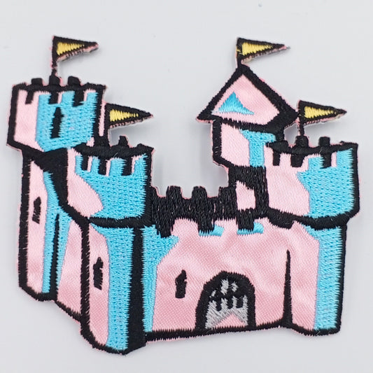 VINTAGE Royal castle Patches pastel pink blue yellow Embroidered Appliques #928