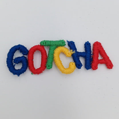 VINTAGE Letter Words Patches red blue, yellow, green, gotcha, Embroidered Appliques #805