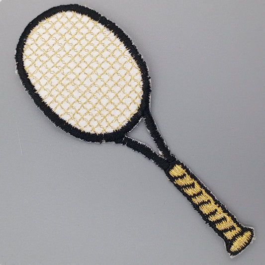 Tennis Racket Embroidered Patch Iron-on Transfer for Jacket Bags Caps Backpack Jean Sportswear black white metallic gold Tennis Vintage #904