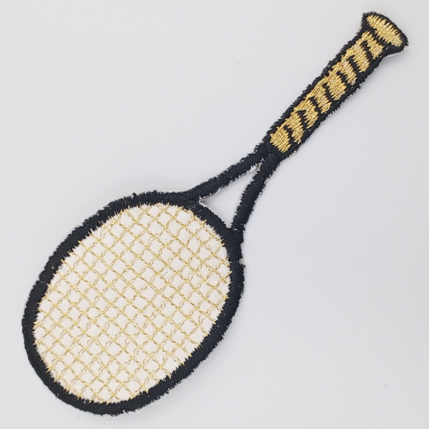 Tennis Racket Embroidered Patch Iron-on Transfer for Jacket Bags Caps Backpack Jean Sportswear black white metallic gold Tennis Vintage #904