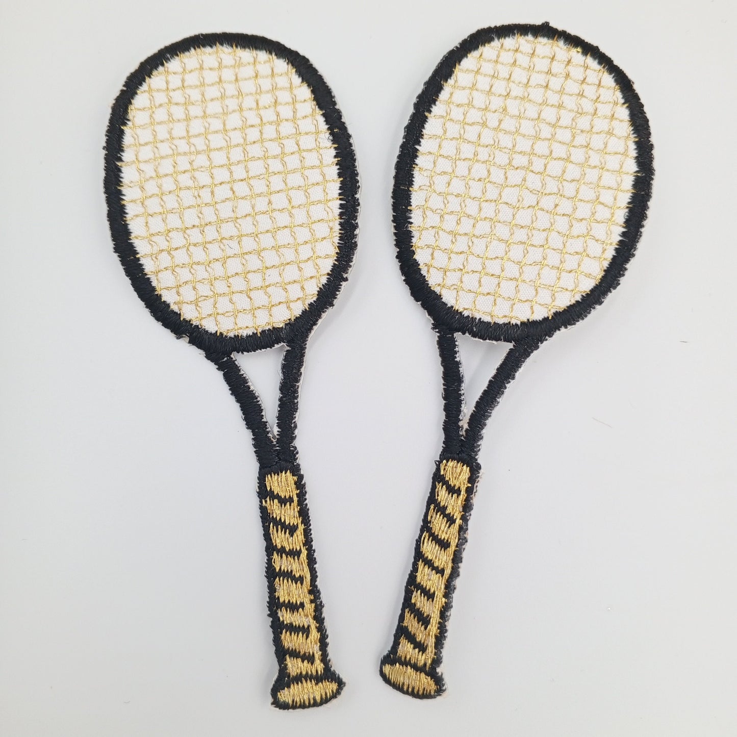 Tennis Racket Embroidered Patch Iron-on Transfer for Jacket Bags Caps Backpack Jean Sportswear black white metallic gold Tennis Vintage #904