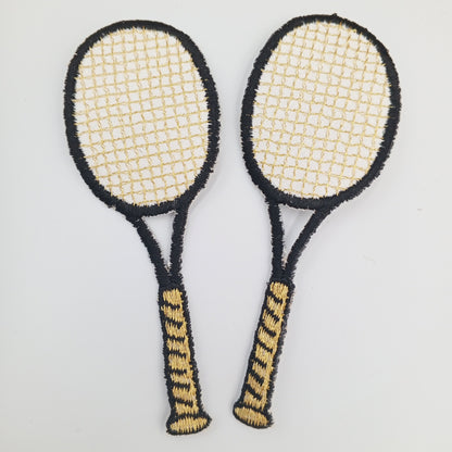 Tennis Racket Embroidered Patch Iron-on Transfer for Jacket Bags Caps Backpack Jean Sportswear black white metallic gold Tennis Vintage #904