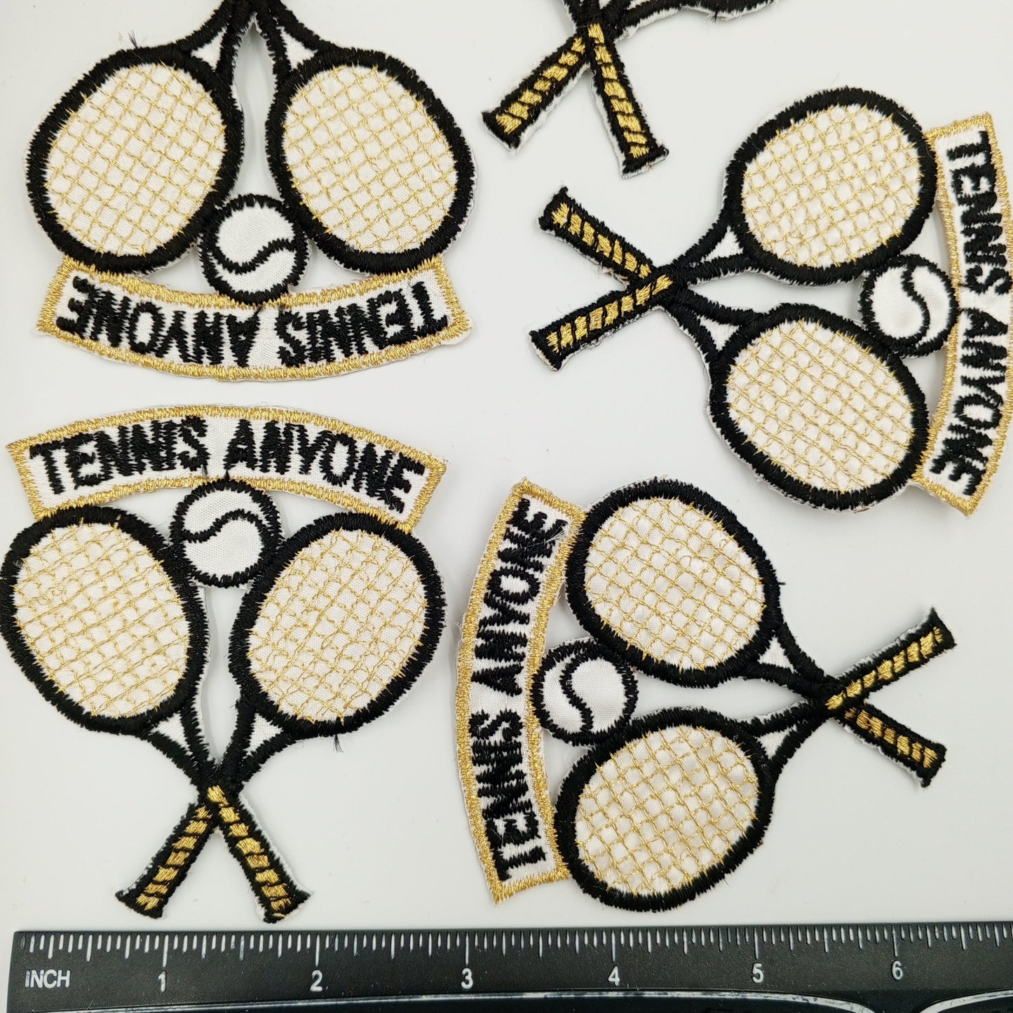 Vintage Tennis Tournament Rackets Tennis Team Patch black white metallic gold Tennis Club Racquets Embroidered Appliques Iron-on Patch #903