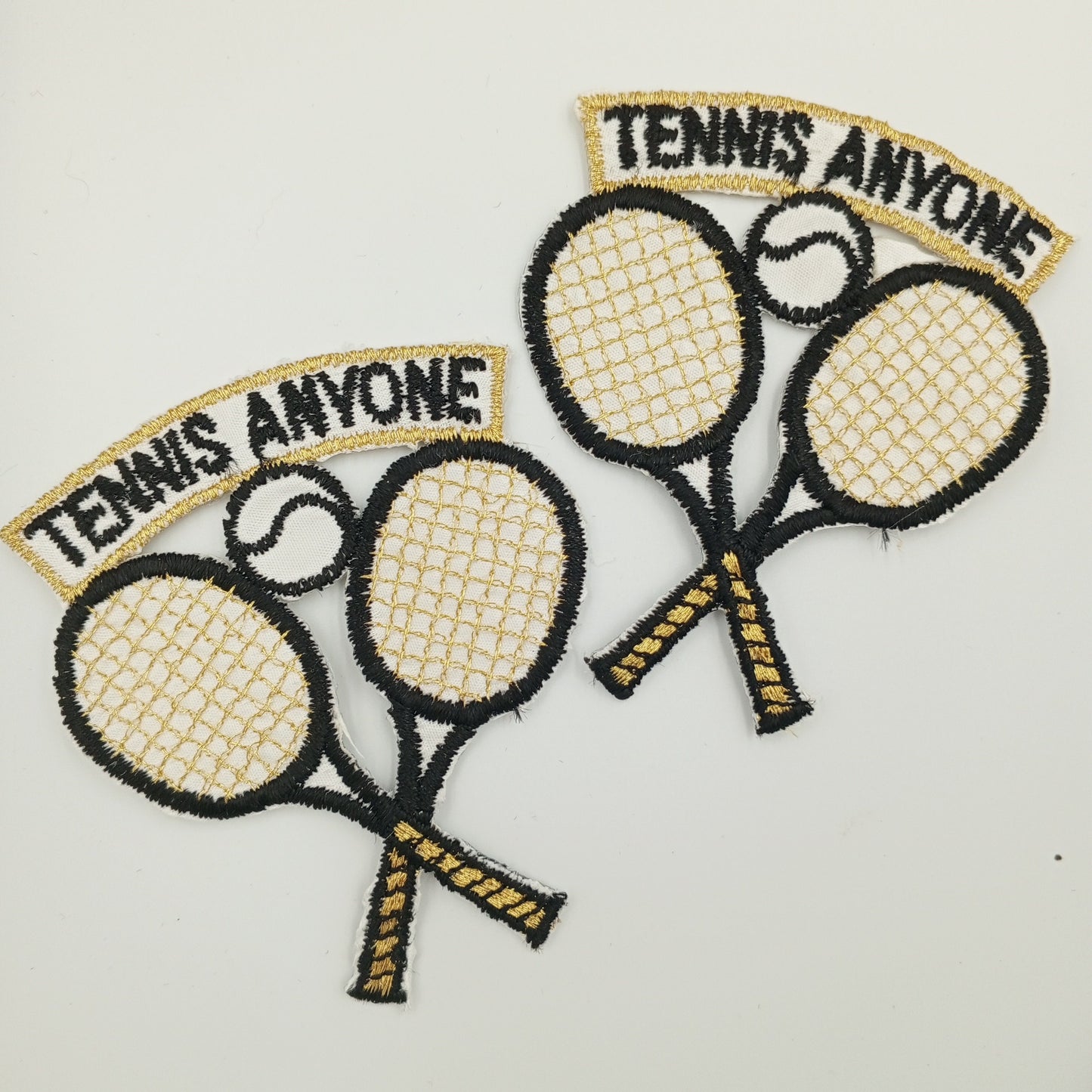 Vintage Tennis Tournament Rackets Tennis Team Patch black white metallic gold Tennis Club Racquets Embroidered Appliques Iron-on Patch #903