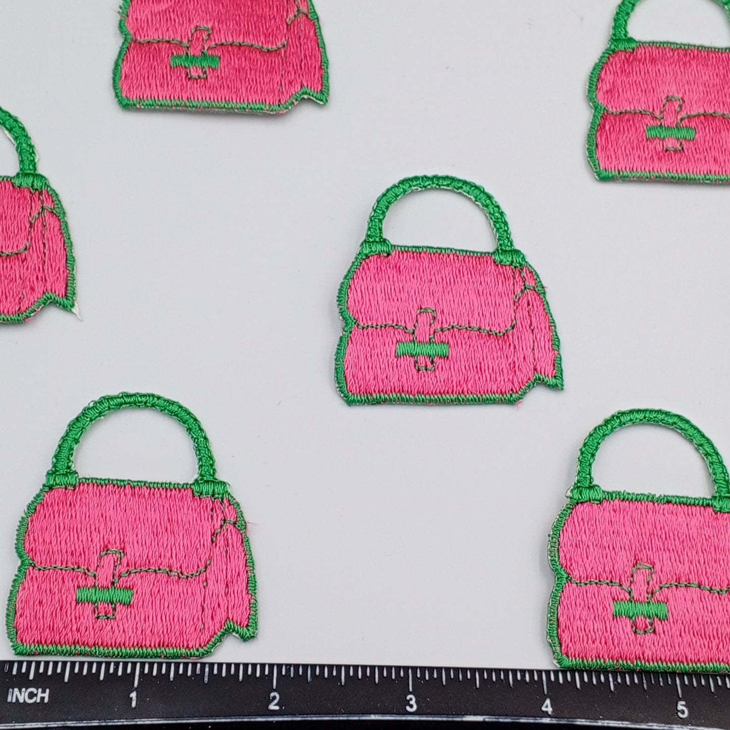 VINTAGE purse handbag Patches green pink Embroidered Appliques #934