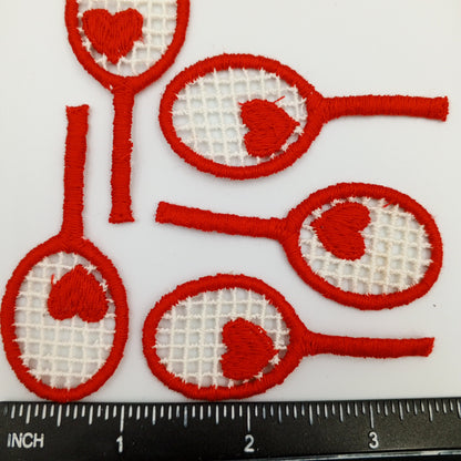 VINTAGE Red Heart tennis Rackets Patches  off white Embroidered Love tennis Appliques #914