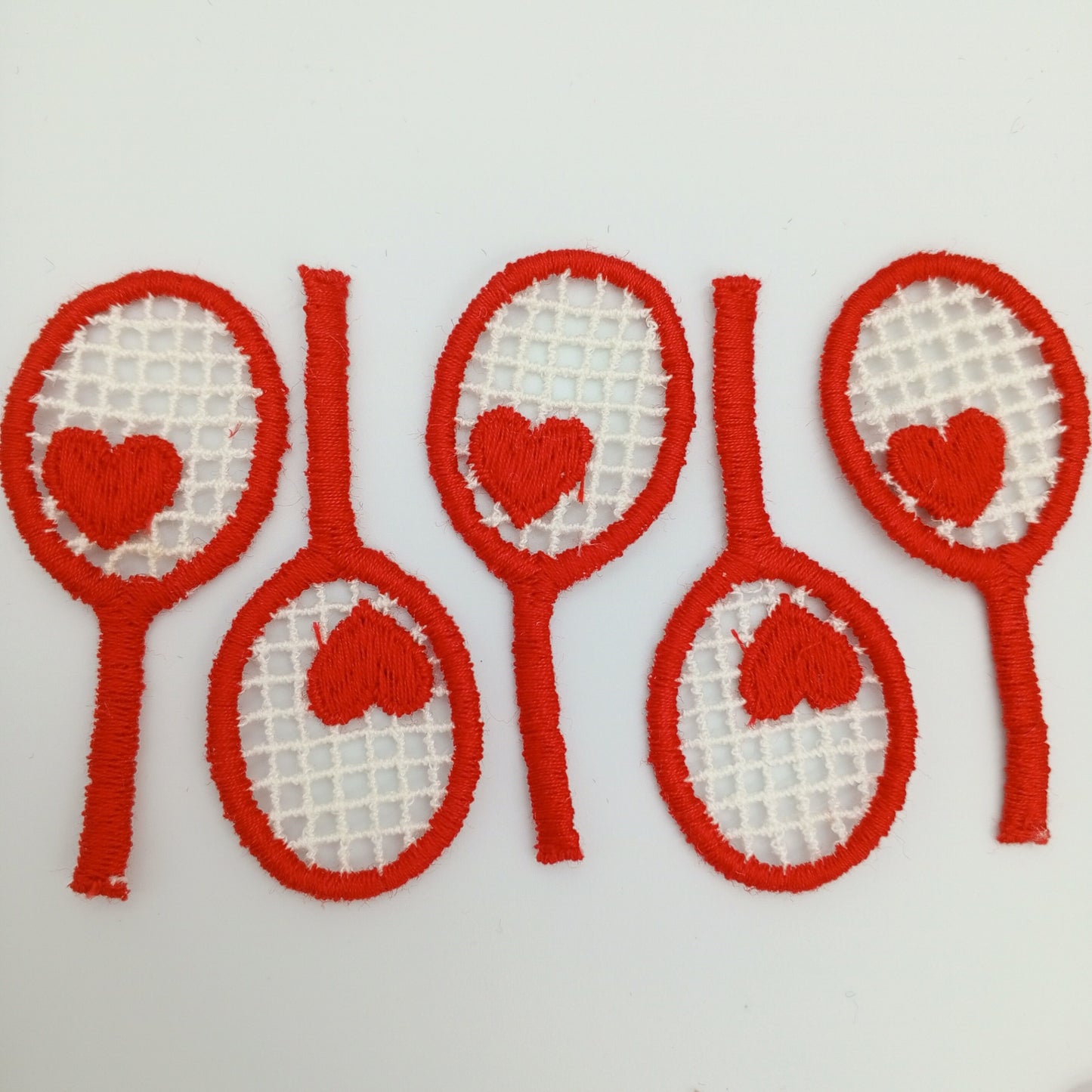 VINTAGE Red Heart tennis Rackets Patches  off white Embroidered Love tennis Appliques #914