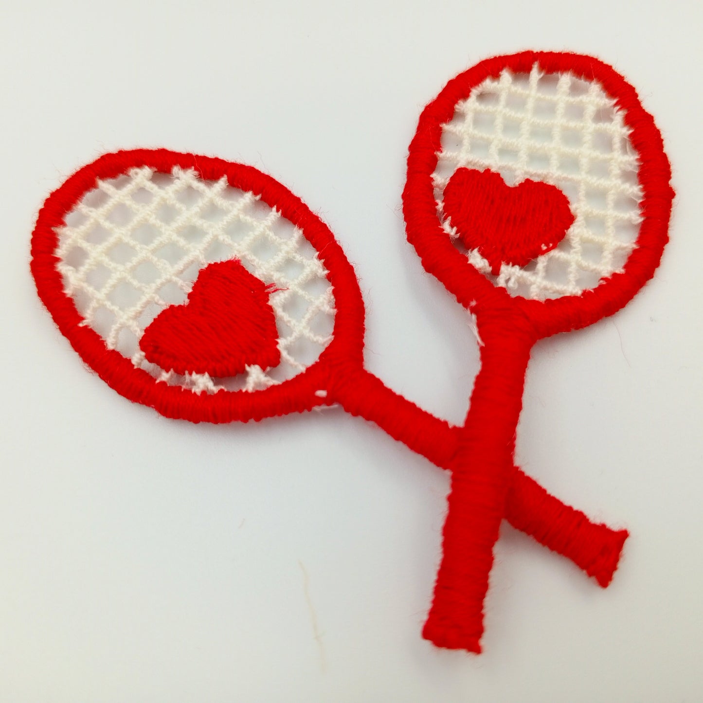 VINTAGE Red Heart tennis Rackets Patches  off white Embroidered Love tennis Appliques #914