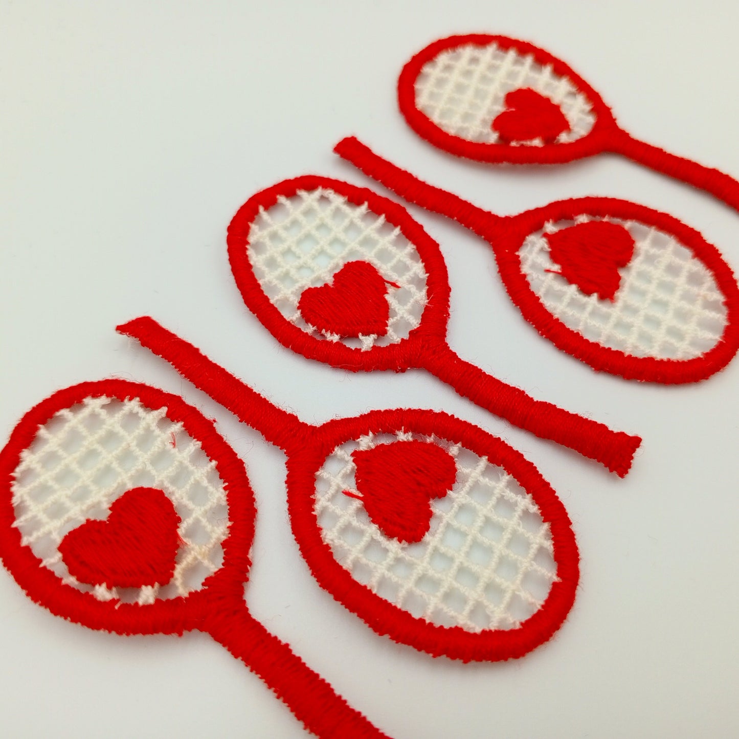 VINTAGE Red Heart tennis Rackets Patches  off white Embroidered Love tennis Appliques #914