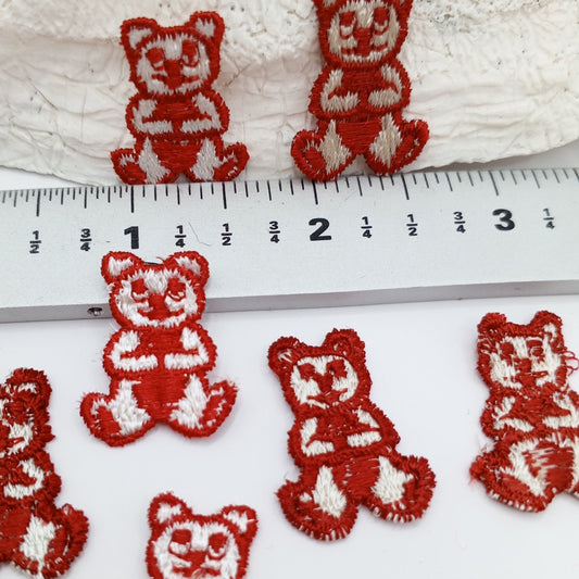 Tiny Red white Teddy bear sewing appliqué Small patches #472