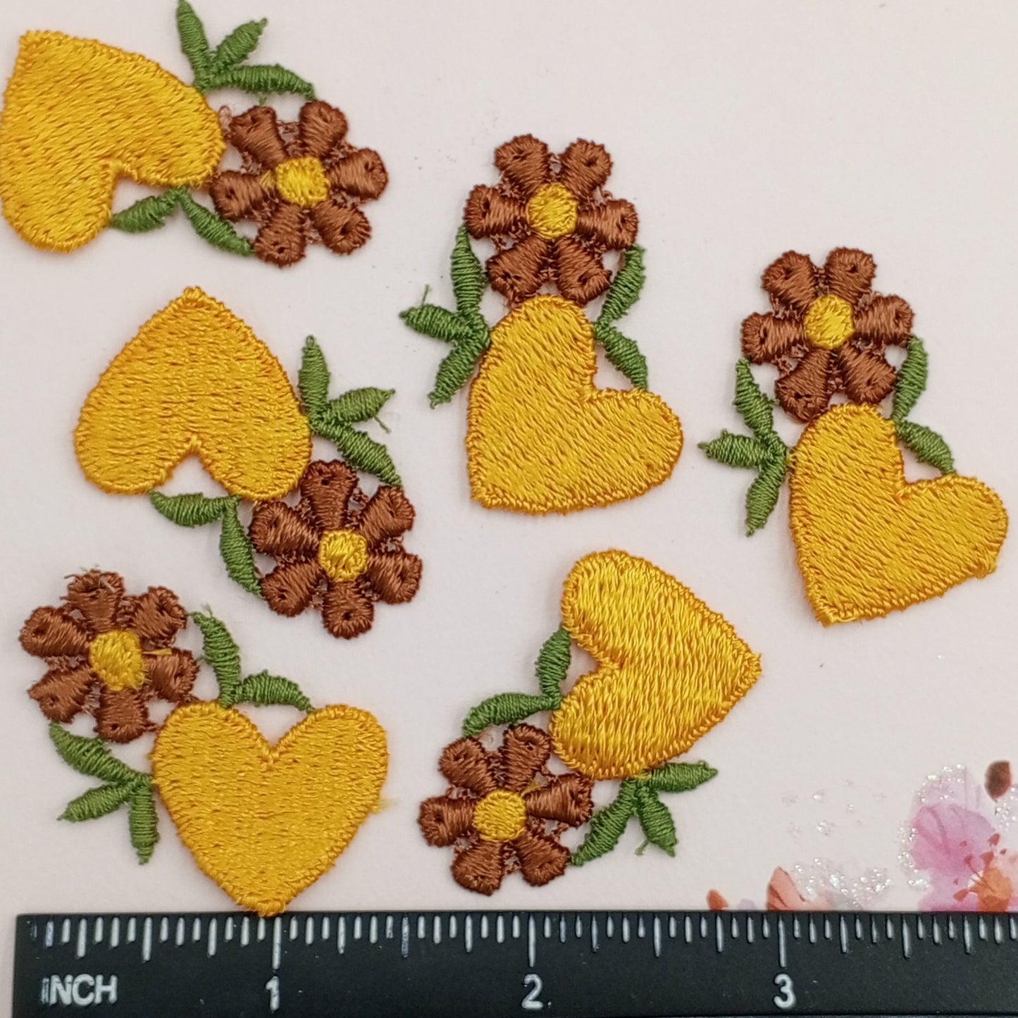 Retro flower golden heart appliques VINTAGE Sew on Patches #649