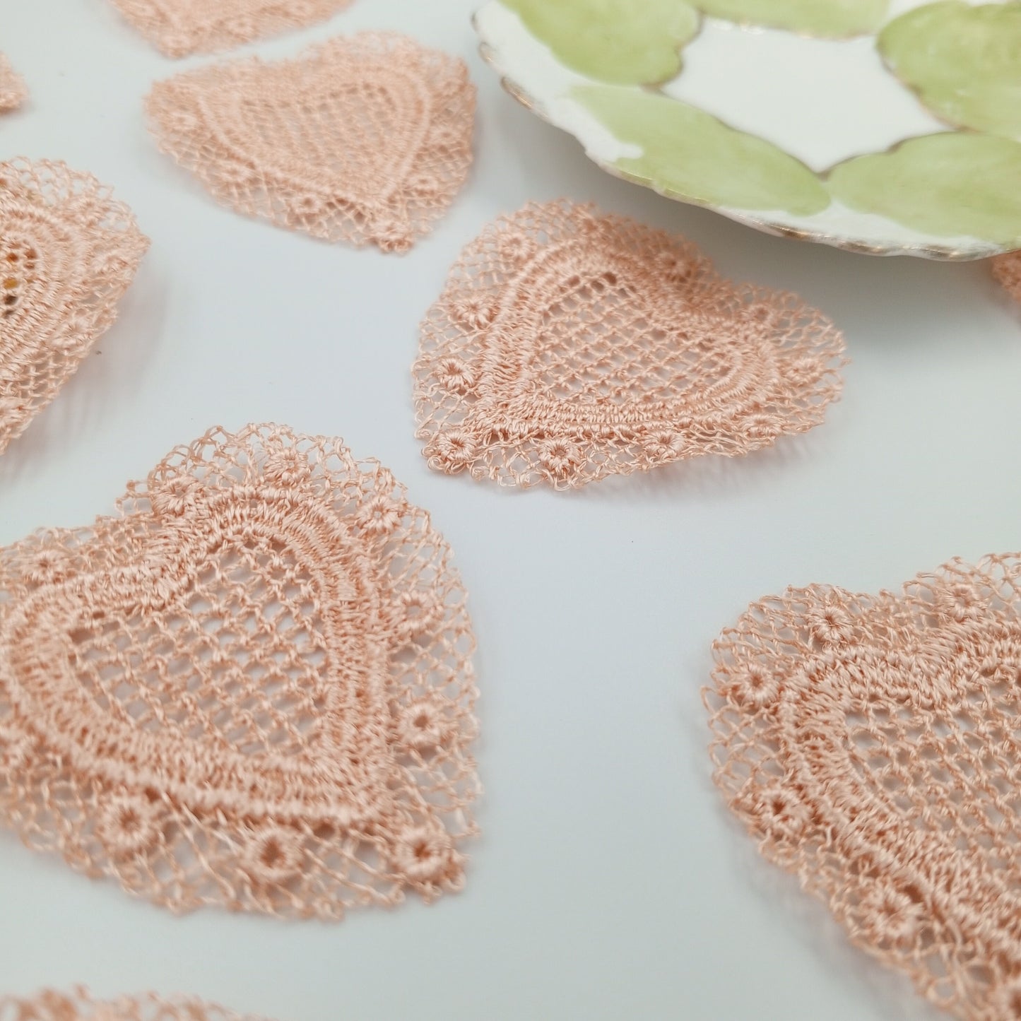 Peach Lace Heart Appliques Floral Hearts VINTAGE Sew on Patches #647