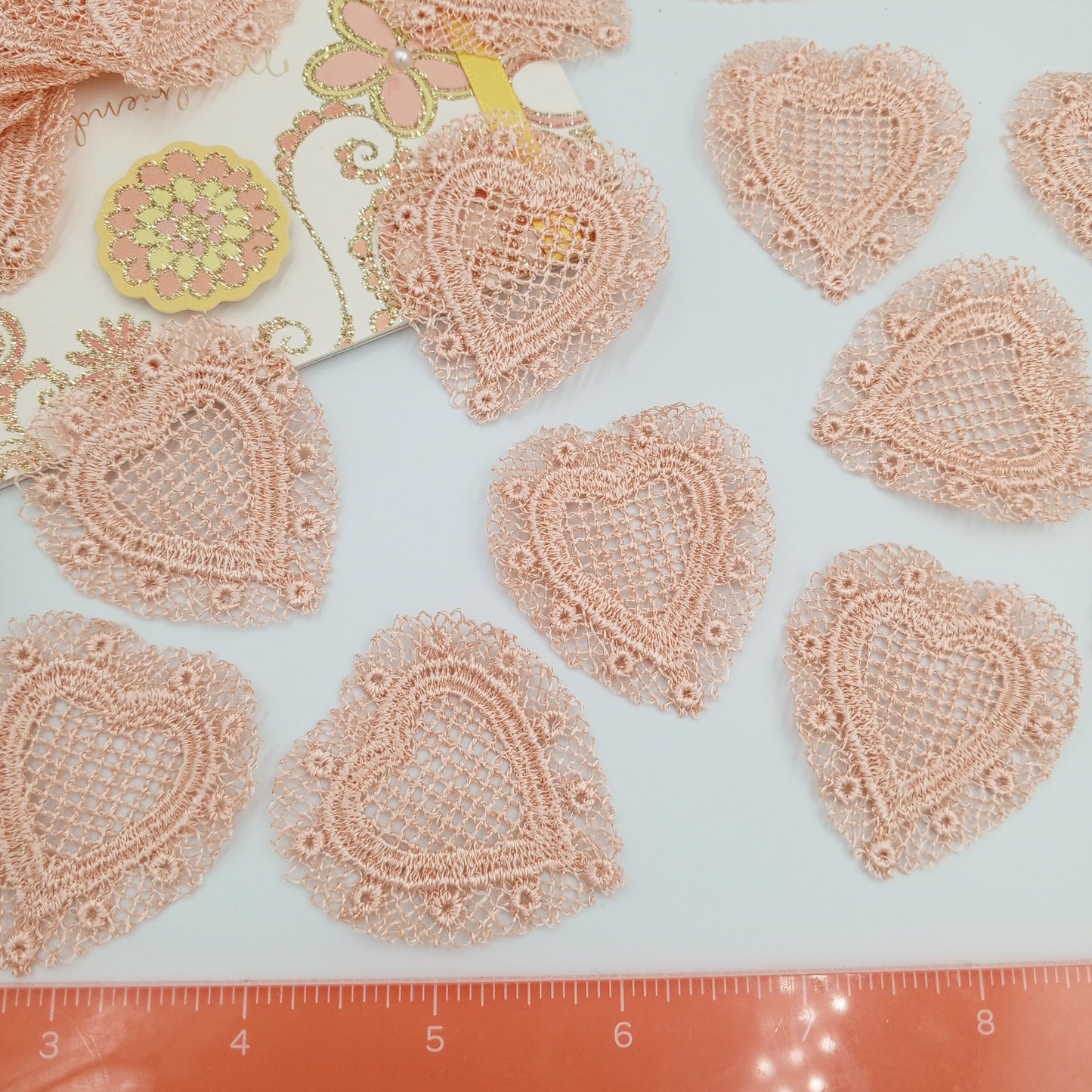 Peach Lace Heart Appliques Floral Hearts VINTAGE Sew on Patches #647