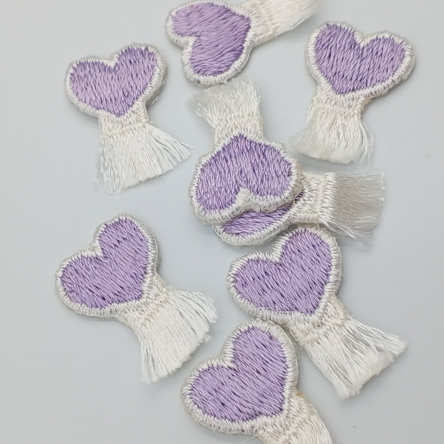 Lovely Cute White Fringe Lavender Heart Appliques VINTAGE Iron on Patches #653