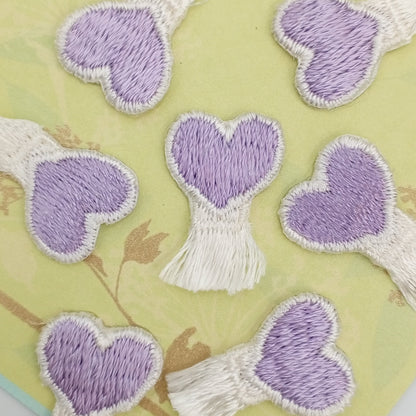 Lovely Cute White Fringe Lavender Heart Appliques VINTAGE Iron on Patches #653