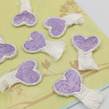 Lovely Cute White Fringe Lavender Heart Appliques VINTAGE Iron on Patches #653