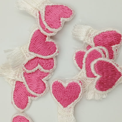 Valentine's Day Hearts Fringe White pink Cute HEART appliques VINTAGE Iron on Patches #652