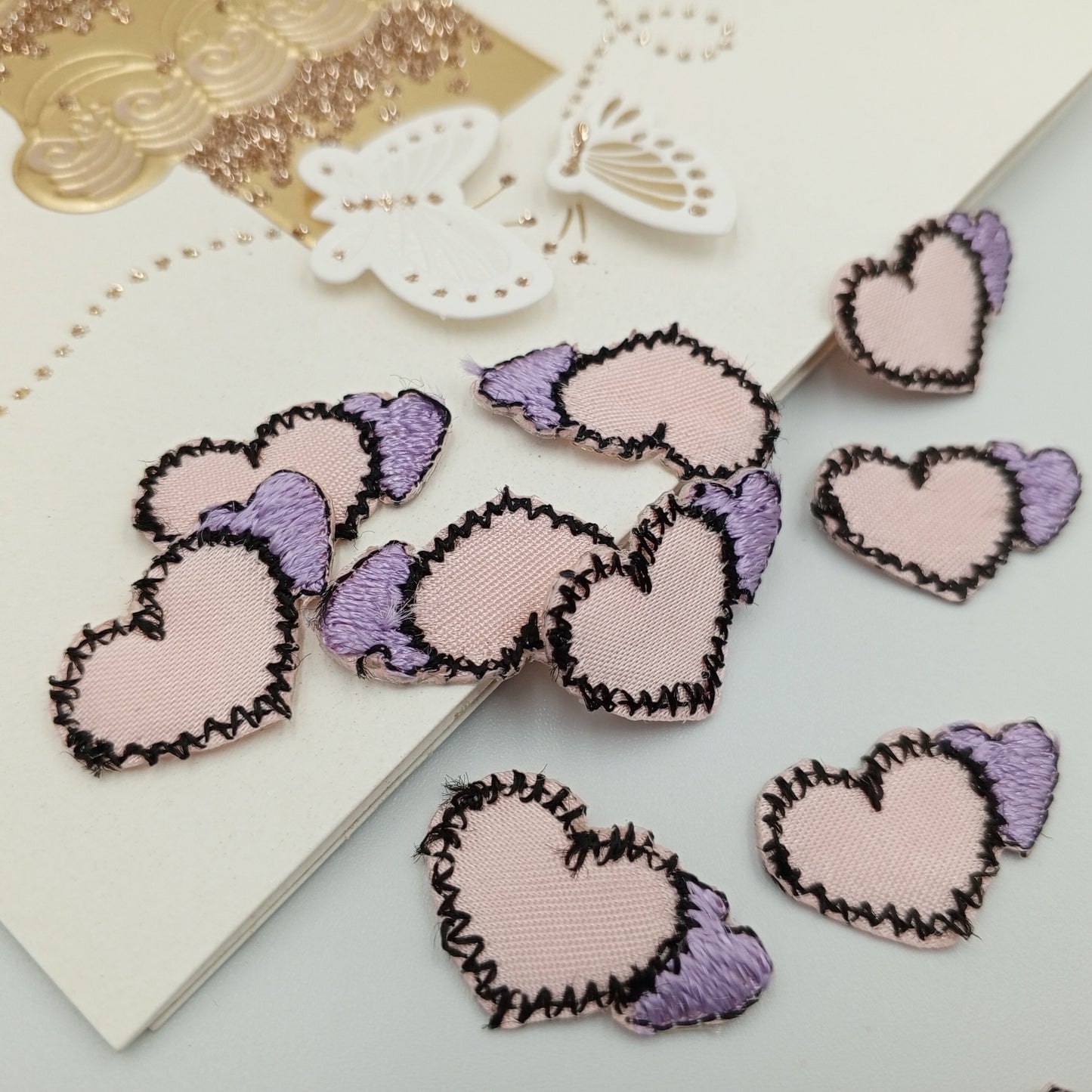 Pink Black Cute Lavender Love Hearts Appliques Valentine's Day Iron on Patches #650