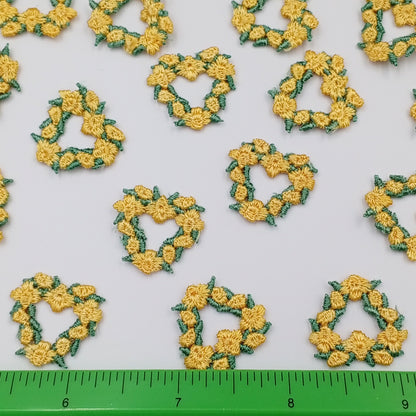 Yellow Flower Wreath Heart Appliques VINTAGE Sew on Patches #645