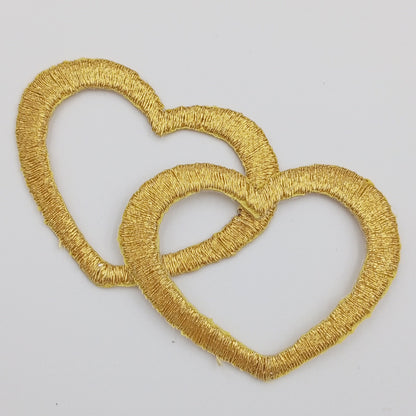 VALENTINE DAY Metallic Gold Heart Appliques VINTAGE Iron on Patches #642