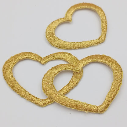 VALENTINE DAY Metallic Gold Heart Appliques VINTAGE Iron on Patches #642