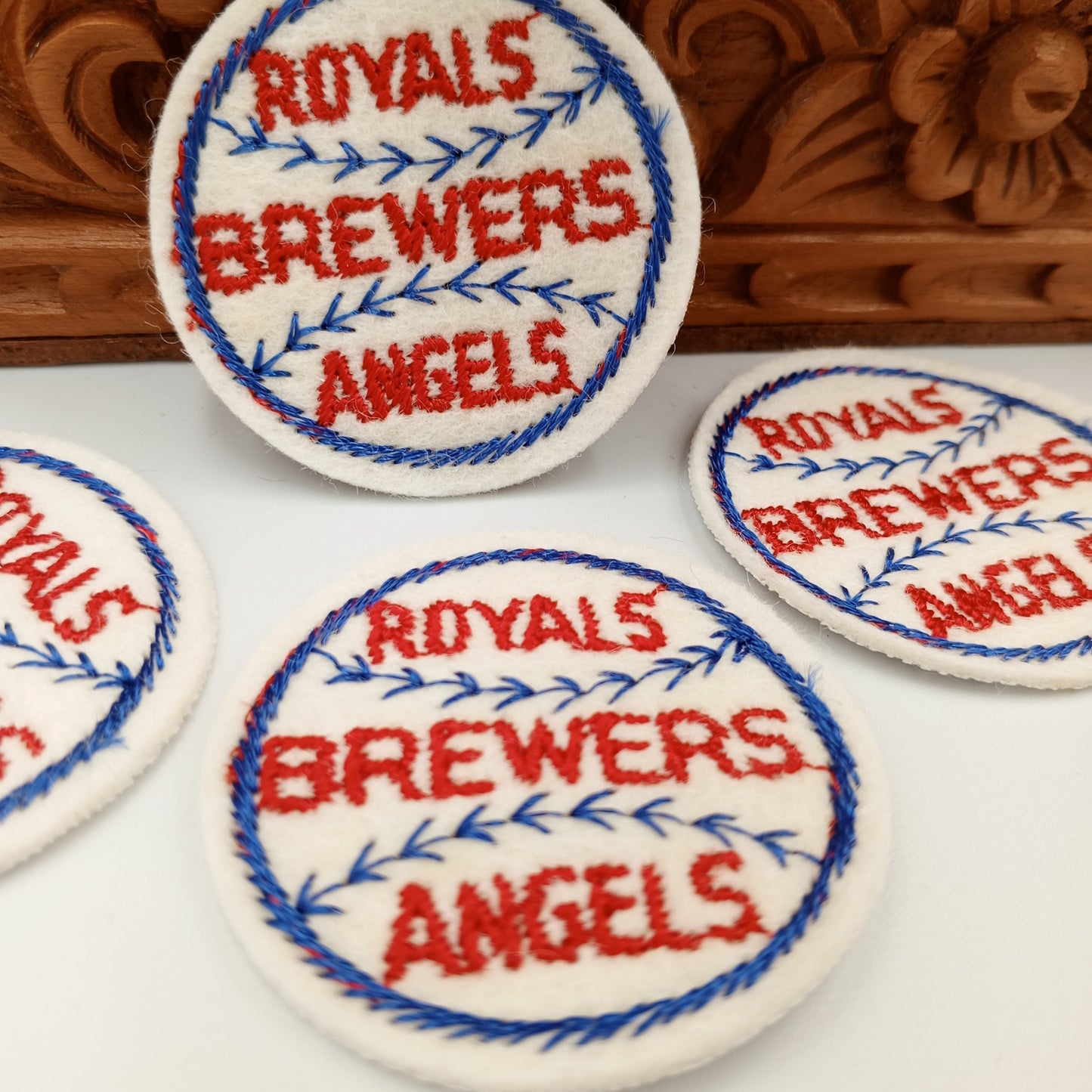 VINTAGE Badge Patches Royals Brewers Angels Red Blue baseball Embroidered Appliques #748