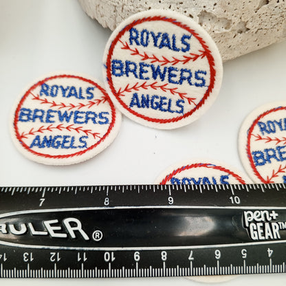 VINTAGE Badge Patches Royals Brewers Angels Red Blue baseball Embroidered Appliques #748