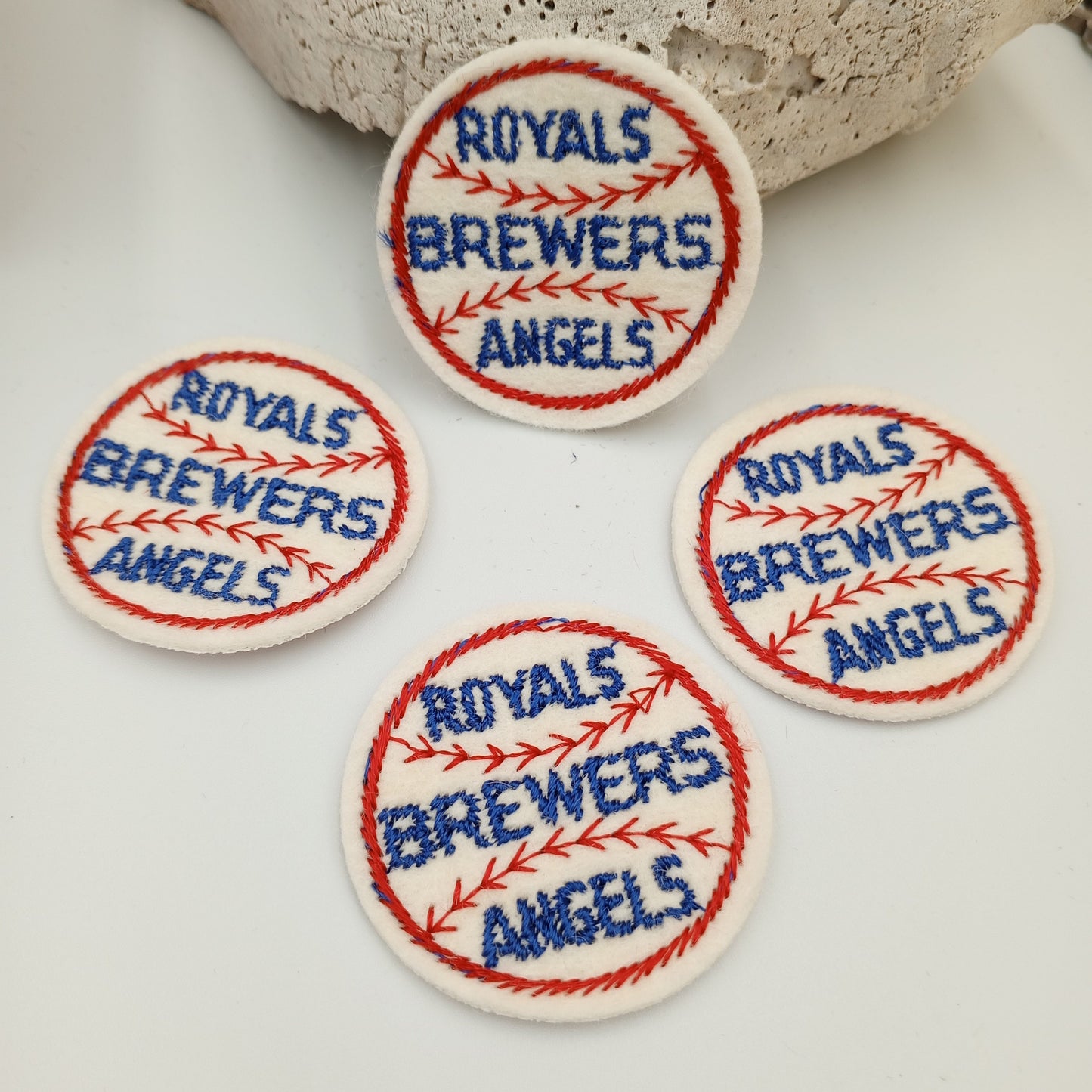 VINTAGE Badge Patches Royals Brewers Angels Red Blue baseball Embroidered Appliques #748