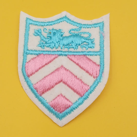 VINTAGE Badge Patches pink aqua lion, white Embroidered Appliques #705