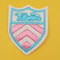 VINTAGE Badge Patches pink aqua lion, white Embroidered Appliques #705