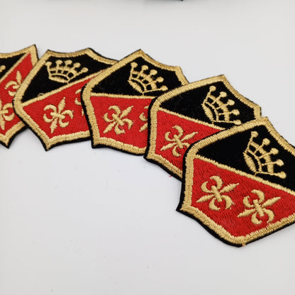 VINTAGE Badge Patches gold crown, black Red Embroidery Patch Iron on Appliques #700