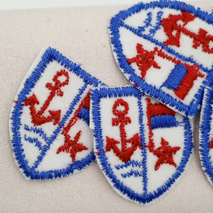 VINTAGE Badge Patches blue white, red anchor, shield Embroidered Appliques #711