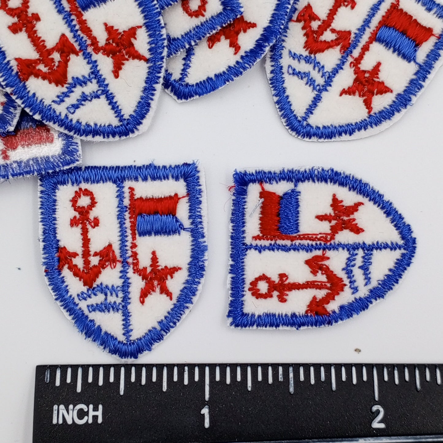 VINTAGE Badge Patches blue white, red anchor, shield Embroidered Appliques #711