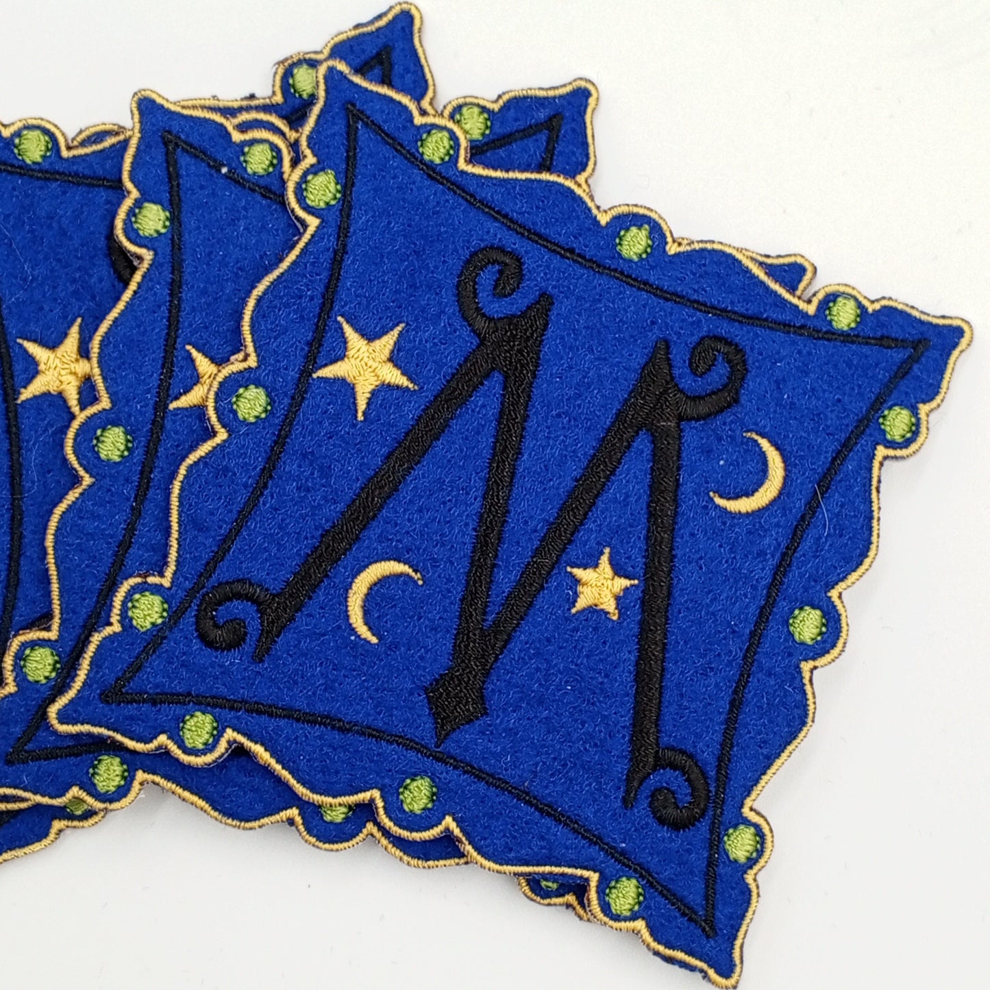 VINTAGE Badge Patches yellow green blue black nighttime moon and stars Embroidered Appliques #733