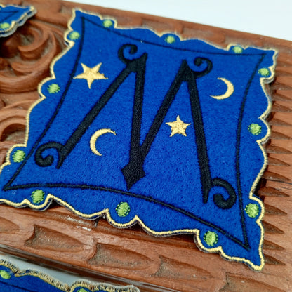 VINTAGE Badge Patches yellow green blue black nighttime moon and stars Embroidered Appliques #733