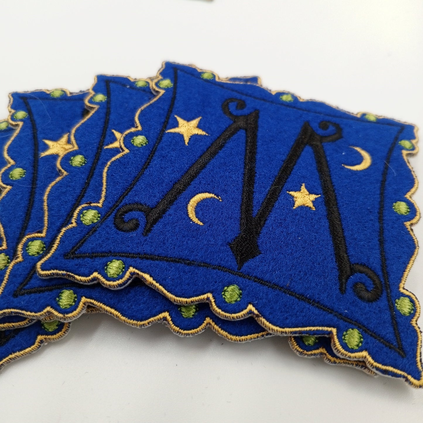 VINTAGE Badge Patches yellow green blue black nighttime moon and stars Embroidered Appliques #733