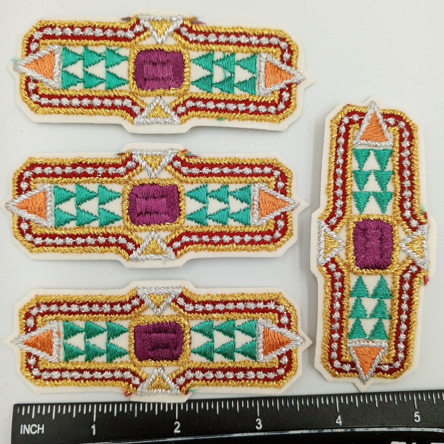 VINTAGE Badge Patches metallic gold, silver red orange, green grape purple Embroidered Appliques #734