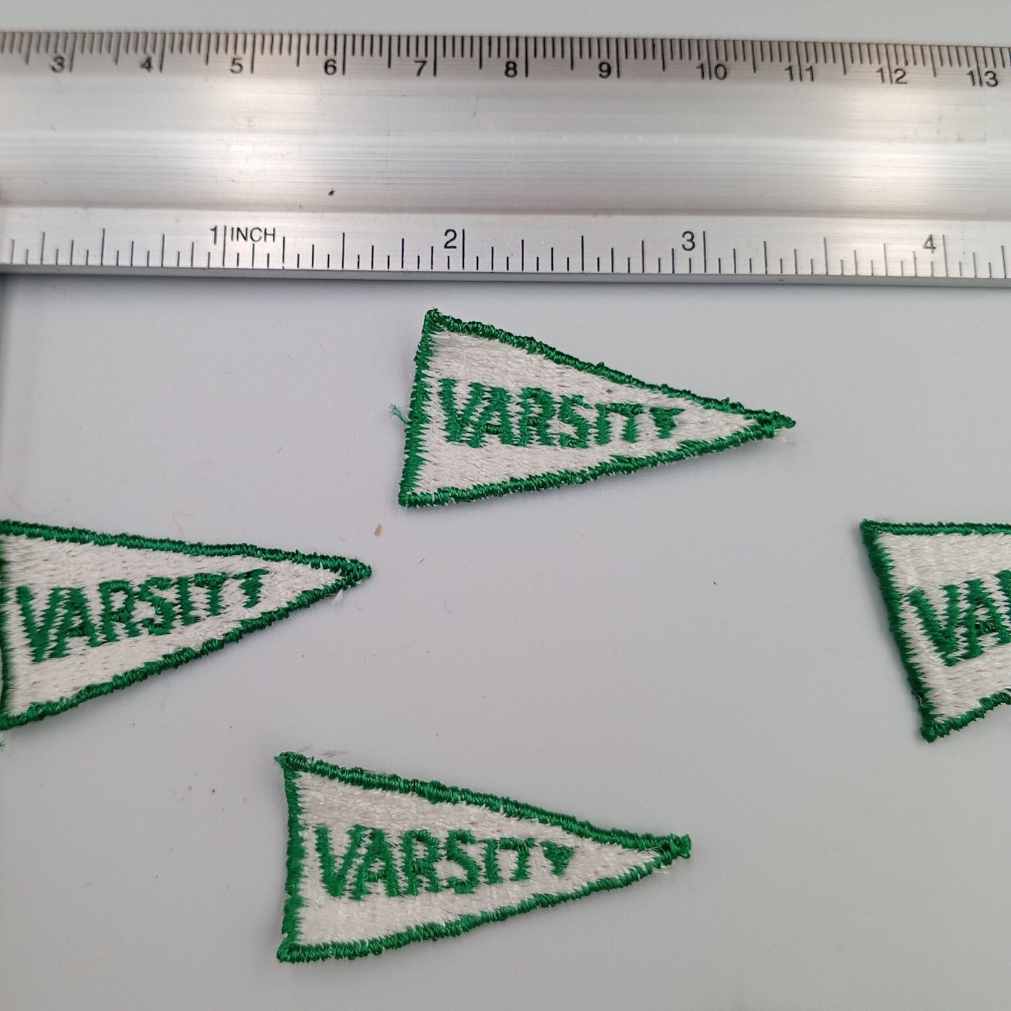 VINTAGE Badge Patches white green VARSITY Embroidered Appliques #751