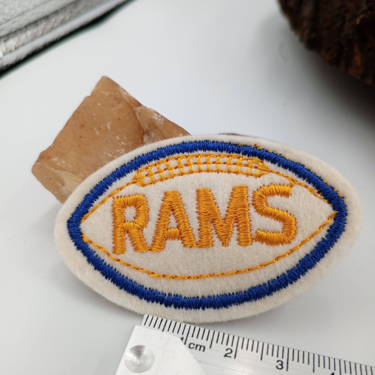 VINTAGE Badge Patches white yellow blue rams Embroidered Appliques #756