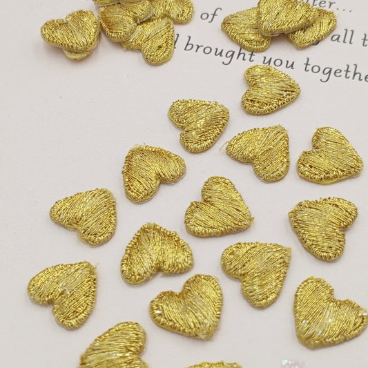 Cute little Metallic gold heart iron on  appliques VINTAGE Valentines hearts Patches #655