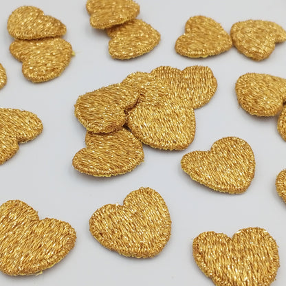 Metallic gold heart appliques VINTAGE sew on Patches for Valentine’s gift ideas #659