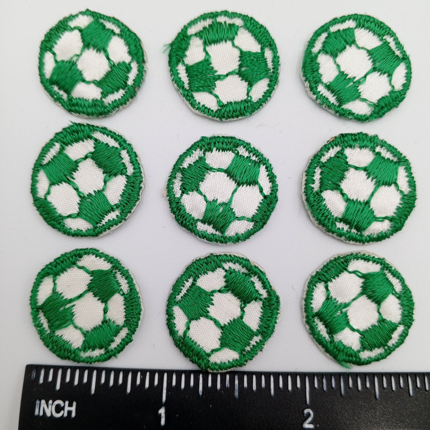 VINTAGE Soccer ball patches green white embroidered applique #924