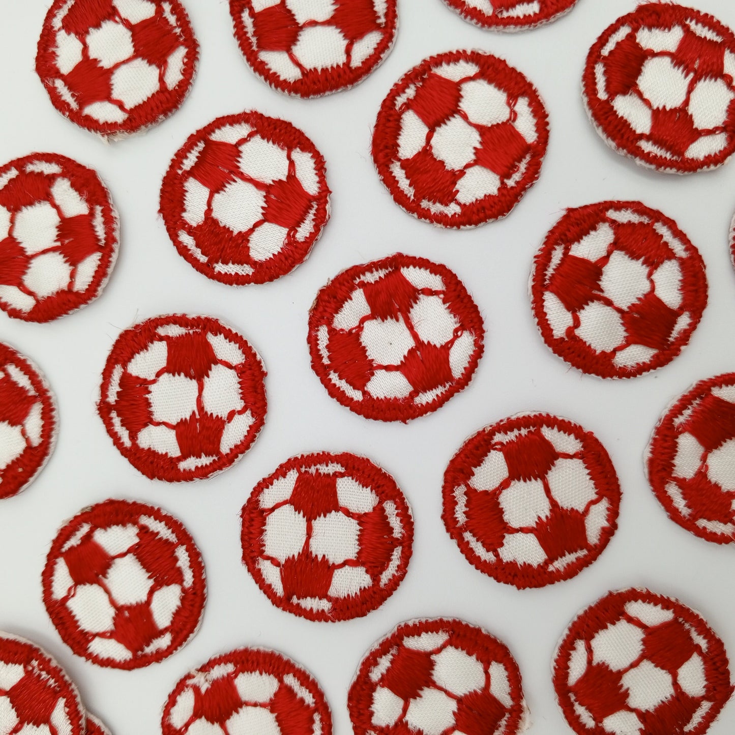 VINTAGE Soccer ball patches red white embroidered applique #923