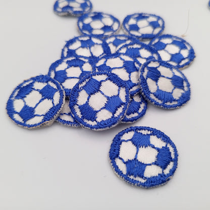 VINTAGE Soccer ball patches blue white embroidered applique #922