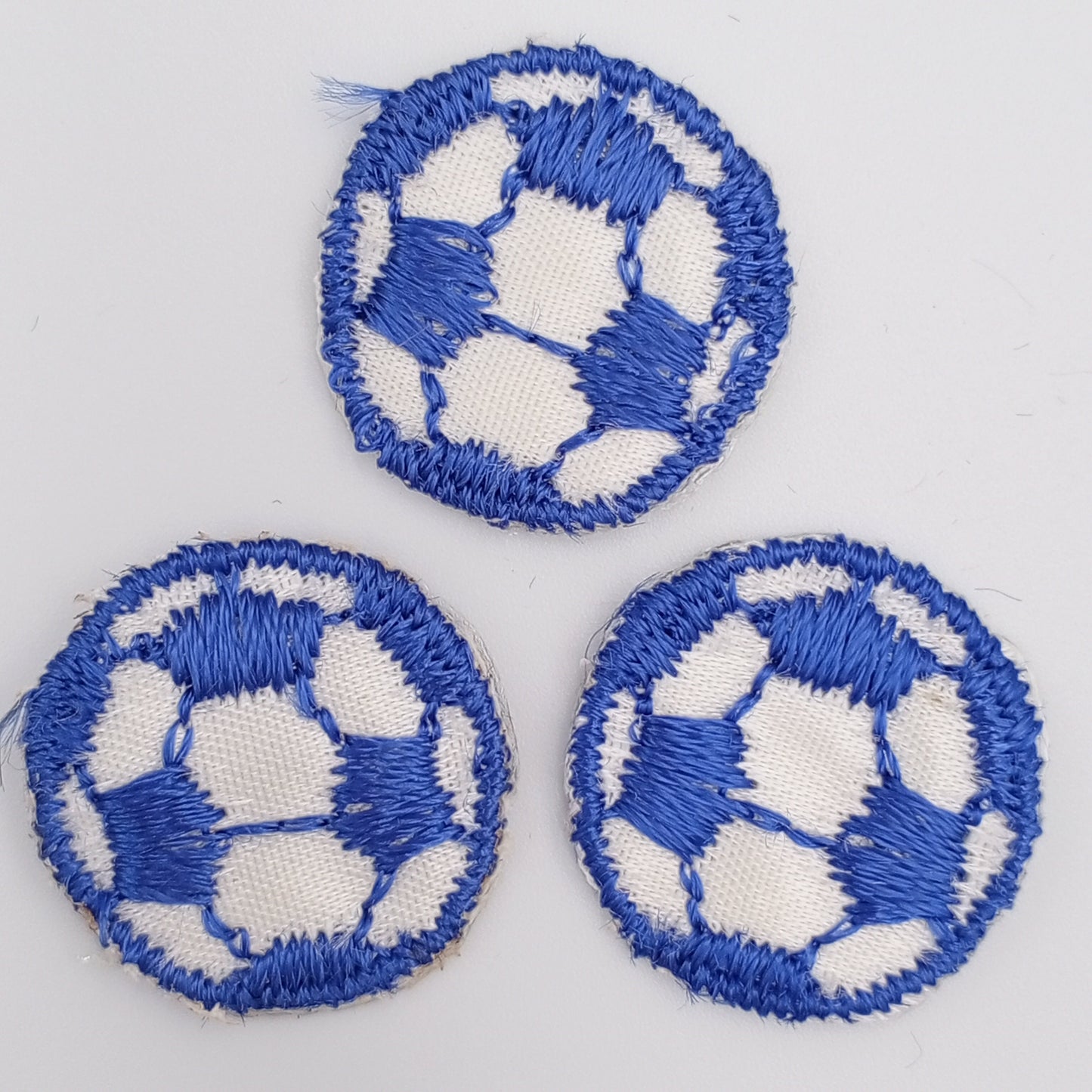 VINTAGE Soccer ball patches blue white embroidered applique #922