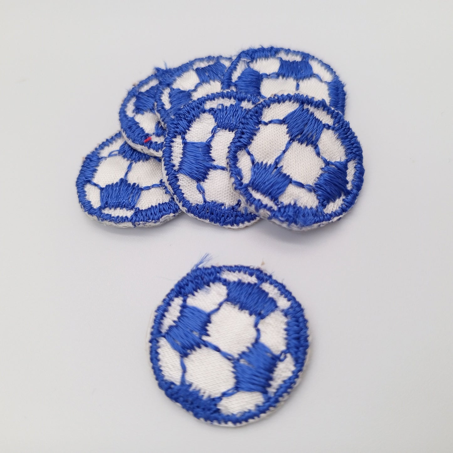 VINTAGE Soccer ball patches blue white embroidered applique #922