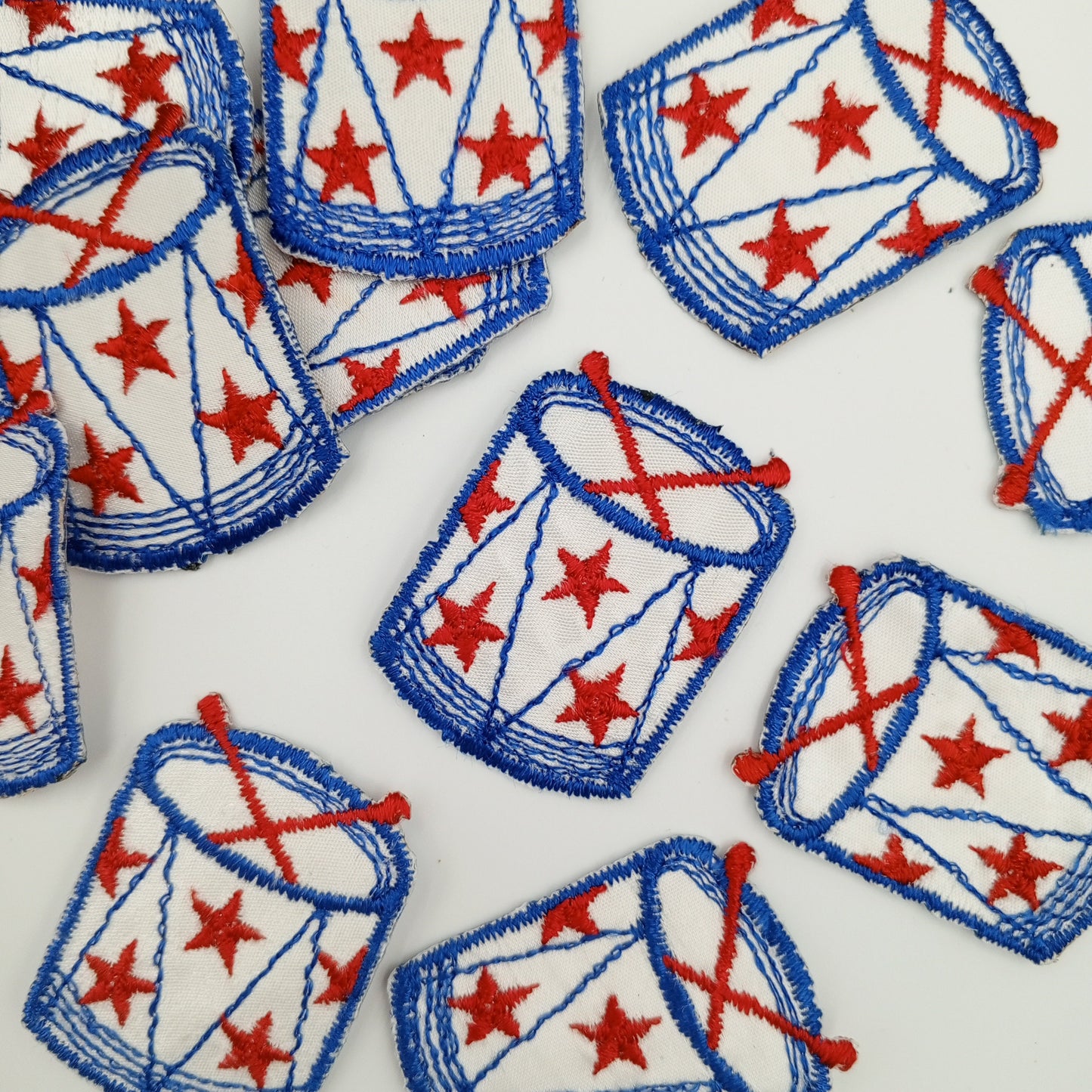 VINTAGE Star drum Patches red blue white Embroidered Appliques #942