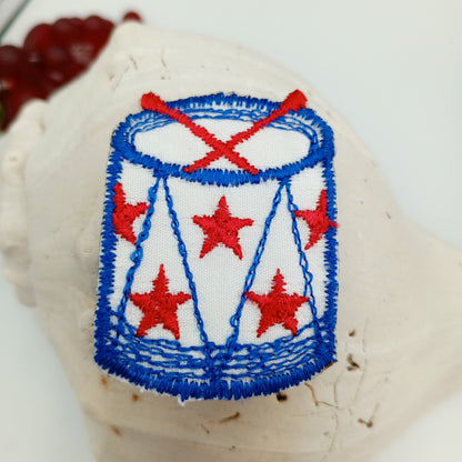 VINTAGE Star drum Patches red blue white Embroidered Appliques #942