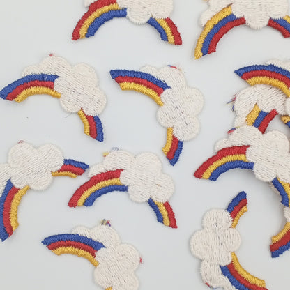 VINTAGE Rainbow Cloud Patches navy blue yellow red white Embroidered Appliques #931